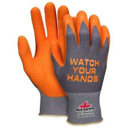 MCR SAFETY Gloves, 15ga Gray Nylon/Orange NF WYH Logo XL, 12PK 96790HVIXL